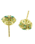 Pair of 18k yellow gold emerald cluster earrings upside down position underside view