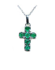 Natural colombian emerald cross pendant necklace crafted in 14k white gold with exquisite craftsmanship.
