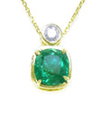 A 18k yellow gold pendant necklace cushion cut displaying the topside profile.