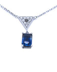 1.05 ct. Natural Sapphire Necklace Medium Dark Blue with Diamonds 14K White Gold