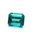 Gia certified emerald-cut loose Colombian emerald front view displaying crown and table