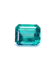 GIA certified 3.03 ct emerald-cut Colombian emerald with a medium-deep bluish-green color.