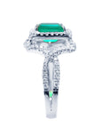 This USA made emerald ring is displaying its top and side band side profile.