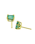 Emerald-cut natural emerald stud earrings, 1.29 ct, set in 14K yellow gold basket settings.