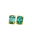Pair of emerald-cut stud emerald earrings crafted in 14k yellow gold and push backs.