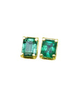 Pair of emerald-cut stud emerald earrings crafted in 14k yellow gold and push backs.