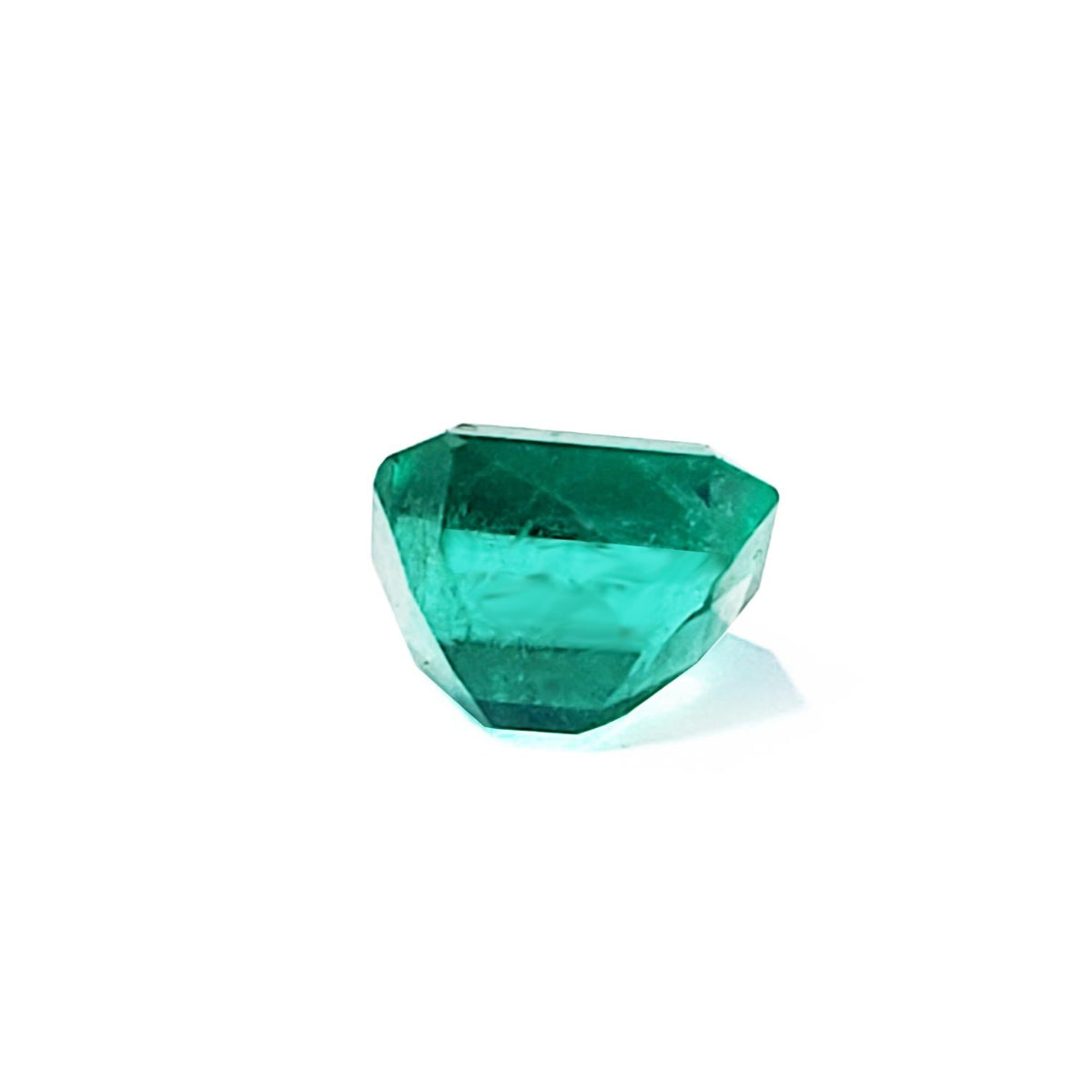 Emerald-cut loose natura colombian emerald 1.41 ct. underside girdle and pavilion view