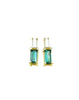 Minimalist 14K gold baguette emerald and diamond stud earrings.