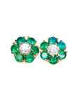 Pair of emerald and diamond stud cluster earrings made of 18k yellow gold.