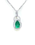 Emerald pendant necklace made of 14k white gold and natural diamonds
