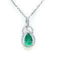 Emerald pendant necklace made of 14k white gold and natural diamonds