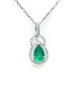 Emerald pendant necklace made of 14k white gold and natural diamonds