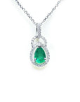 Emerald pendant necklace made of 14k white gold and natural diamonds