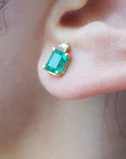 Emeral-cut emerald stud earrings