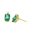 14K yellow gold stud earrings with rectangular Colombian emeralds and accent diamonds.