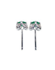 Emerald and diamond tulip stud earrings in 14K white gold with deep bluish-green gems.