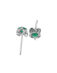 14K white gold emerald and diamond tulip stud earrings with push backs.