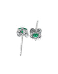 14K white gold emerald and diamond tulip stud earrings with push backs.