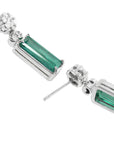 Pair of natural emerald earrings cluster diamonds and white gold settings underside profile view