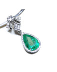 Enhancer emerald necklace for women pear cut emerald medium green hue encircle by a halo of natural diamonds