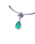 Women's emerald enhancer necklace pear cut emerald medium green hue 6.01 carats encircle by a halo of natural diamonds