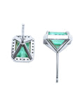 Pair of earrings with Colombian emeralds and white gold metalwork, upside down and underside view.