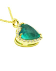 May's birthstone women's heart cut emerald necklace tilted heart shaped halo natural diamond handcrafted in 18k yellow