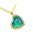 Natural emerald heart cut necklace tilted heart shaped halo natural diamond handcrafted in 18k yellow gold