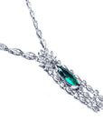 lady's emerald marquise necklace natural from the Muzo mine Colombia, marquise's gold links in 14k white gold with diamond