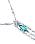 Marquise white gold emerald necklace natural from the Muzo mine Colombia, crafted by marquise's gold links in 14k with diamond