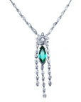 Emerald and diamond marquise necklace from the Muzo mine Colombia, crafted by marquise's gold links in 14k white gold
