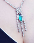 Real Colombian emerald necklaces natural sourced from the Muzo mine, marquise's gold links in 14k white gold with diamond