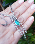 Genuine Muzo Colombia emerald necklaces natural, crafted by marquise's gold links in 14k white gold with diamond