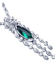 Emerald marquise necklace for women natural from the Muzo mine Colombia, crafted by marquise's gold links in 14k white gold