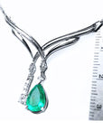 Chevron design Emerald necklaces natural pear cut sparkling medium green color 1.73 carats with accent diamonds
