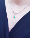 Authentic Colombian Emerald necklace natural pear cut sparkling medium green color 1.73 carats with accent diamonds