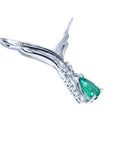 14k white gold emerald necklace natural pear cut sparkling medium green color 1.73 carats with accent diamonds