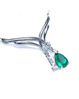 Natural pear shaped emerald necklace sparkling medium green color 1.73 carats with accent diamonds