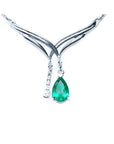Muzo mine Colombian emerald necklace natural pear cut sparkling medium green color 1.73 carats with accent diamonds