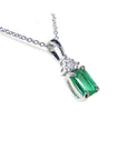Emerald necklace pendant top accent natural diamonds, crafted in 14k white gold