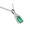 Emerald necklace pendant top accent natural diamonds, crafted in 14k white gold