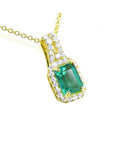 Mother's Day gift Natural Colombian emerald necklace halo diamond crafted in 14k yellow gold