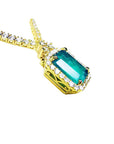 Bridal emerald necklace emerald-cut natural emerald deep green bluish color, encircled by a halo diamond high quality
