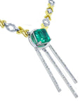 Kisses and hugs emerald necklace with the meaning of love and hope, square cut, set in 14k white and yellow gold