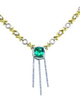 Two tone gold Emerald necklace with the meaning of love and hope, natural Muzo Colombian emeralds, 14k white and yellow gold