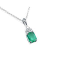 Women's natural Emerald necklace pendant top accent natural diamonds, crafted in 14k white gold with chain
