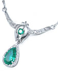 Women's Emerald necklace May birthstone pear-shaped Muzo mine natural diamonds 14k white gold