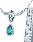 Natural Emerald necklace May birthstone pear-shaped Muzo mine accented by natural diamonds 14k white gold
