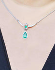 Emerald jewelry necklace May birthstone pear-shaped Muzo mine natural diamonds 14k white gold