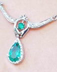 Real Colombian Emerald necklace May birthstone pear-shaped Muzo mine 14k white gold